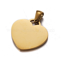 Pendentifs en acier inoxydable, estampillage d'une étiquette vierge, breloque coeur, or, 20x19.5mm