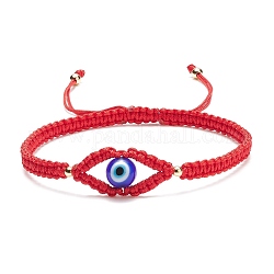 Bracelet de perles tressées mauvais œil au chalumeau, bracelet réglable pour femme, rouge, diamètre intérieur: 2-1/8~3-3/8 pouce (5.5~8.7 cm)
