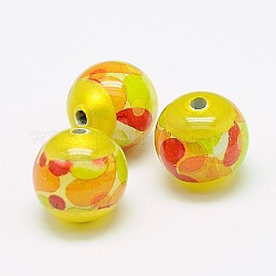 Dot Picture Glass Round Beads, Orange, 11mm, Hole: 2mm