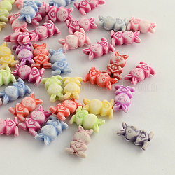Perle acriliche colorate coniglietto stile artigianale, coniglio con cuore, colore misto, 13.5x9x5mm, Foro: 2 mm, circa 1700pcs/500g