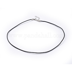 Beadthoven Schmuck Halskette Kordel, PVC-Kabel, Schwarz, Platin Farbe Eisen Verschluss und verstellbaren Kette, Schwarz, 16 Zoll, 2 mm