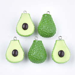 Resin Pendants, with Platinum Plated Iron Findings, Imitation Food, Avocado, Green, 29~31x21x17mm, Hole: 2mm