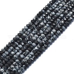 Chapelets de perles de flocon de neige en obsidienne naturelle, facette, rondelle, 6x4mm, Trou: 1mm, Environ 85~90 pcs/chapelet, 15.55 pouce (39.5 cm)