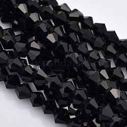Sfaccettate perle di vetro bicone fili, nero, 3x3mm, Foro: 1 mm, circa 125~130pcs/filo, 11.8 pollice
