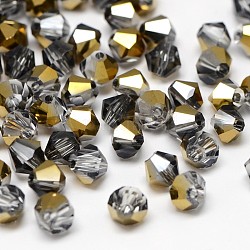 Cristal electroplate cuentas bicone vidrio, facetados, medio de oro chapado, 4.5x4mm, agujero: 1 mm, aproximamente 720 unidades / bolsa
