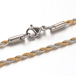 Colliers avec chaîne de corde en 304 acier inoxydable, avec fermoir pince de homard, or et acier inoxydable Couleur, 19.6 pouce (50 cm), 2mm