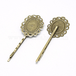 Iron Hair Bobby Pin Findings, Oval, Antique Bronze, Tray: 13x18mm, 70x24x4.5mm