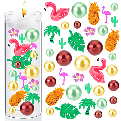 Remplisseurs de vase à thème d'été benecreat pour bougies flottantes de pièce maîtresse, y compris les confettis en pvc, perles d'imitation sans trou, cabochons flamant & feuille résine, perles de plumeria en fimo faites à la main, couleur mixte