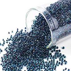 TOHO Round Seed Beads, Japanese Seed Beads, (248) Inside Color AB Blue/Midnight Bl Lined, 15/0, 1.5mm, Hole: 0.7mm, about 3000pcs/bottle, 10g/bottle