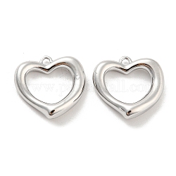 Brass Pendants, Heart Charm, Real Platinum Plated, 15.5x15.5x3mm, Hole: 1.2mm