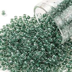 Toho perles de rocaille rondes, Perles de rocaille japonais, (1070) lustre de cristal doublé vert chasseur subtile, 8/0, 3mm, Trou: 1mm, environ 220 pcs/10 g