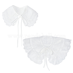 AHADERMAKER 2Pcs 2 Style Detachable Polyester & Nylon Lady's False Collars, Scalloped/Ruffled Edge Neckline Trim, Clothes Sewing Applique Edge, DIY Garment Accessories, White, 1520~1600x150~200x2mm, 1pc/style