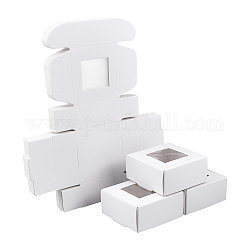 Boîtes à bijoux en carton kraft, avec fenêtre pvc, carrée, blanc, boîte: 6.5x6.5x3cm