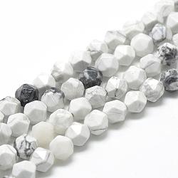 Natürliche Howlith Perlen Stränge, sternförmige runde Perlen, facettiert, 8~10x7~8 mm, Bohrung: 1 mm, ca. 48 Stk. / Strang, 15.3 Zoll