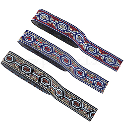 Fingerinspire 3 rollos 3 colores estilo étnico cintas de poliéster, cinta de jacquard, patrón hexagonal, color mezclado, 1-1/4 pulgada (33 mm), alrededor de 3.72 yarda (3.4 m) / rollo, 1 rollo / color