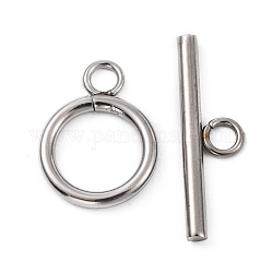 Edelstahl-Ringknebelverschlüsse, Edelstahl Farbe, Ring: 19x14x2 mm, Bohrung: 3 mm, Balken: 24.5x7x2.5 mm, Bohrung: 3 mm
