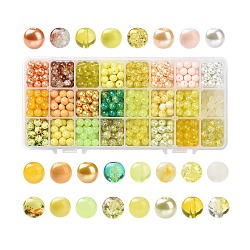 Разноцветные стеклянные бусины, круглые, 24 цветов, градиент цвета, желтые, 8~8.5 мм, отверстие : 1.3~1.6 мм, около 27~30шт / отсек, 648~720 шт / коробка