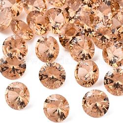 Cubic Zirconia Charms, Faceted, Flat Round, Sandy Brown, 6x3.5mm, Hole: 0.8mm