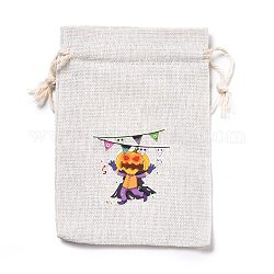 Pochettes de rangement en tissu de coton halloween, rectangles sacs à cordon, pour les sacs-cadeaux de bonbons, motif de citrouille, 13.8x10x0.1 cm