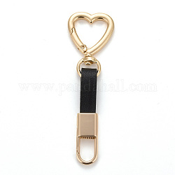 Porte-clés en cuir pu, avec alliage d'or léger, cœur, noir, 10.2 cm