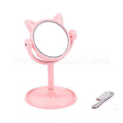 Miniatur-Kosmetikspiegel mit süßem Katzenkopf aus Legierung, mit Kamm, für Puppenstuben-Tischdekoration, rosa, 43 mm