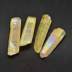 Pépites teints pendentifs naturels de cristal galvaniques, couleur ab , jaune, 25~75x6~16mm, Trou: 1mm