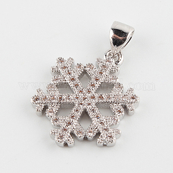 Micro ottone fiocco di neve spianare pendenti zirconi, platino, 19x15x2mm, Foro: 4.5x2 mm