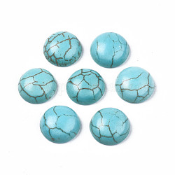 Accessoires d'artisanat teints turquoise synthétique pierres précieuses cabochons de dôme dos plat , demi-rond, turquoise foncé, 14x5mm