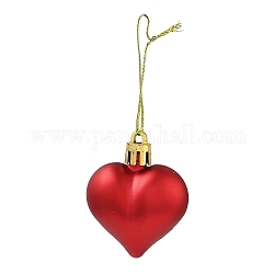 Décorations de pendentifs en forme de cœur en plastique galvanisé pour la saint-valentin, Ornements suspendus pour arbre de Noël en corde de nylon, rouge, 150mm, 12 pcs / boîte
