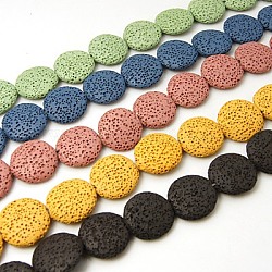 Fili di perle di roccia lavica naturale, rotondo e piatto, tinto, colore misto, 32~33x8mm, Foro: 2 mm, circa 12 pcs/filo, 15 pollice