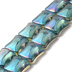 Galvanisieren Glasperlen, Regenbogen plattiert, Bambus-Joint, blaugrün, 12x10x5.5 mm, Bohrung: 1 mm, ca. 49 Stk. / Strang, 24.02'' (61 cm)