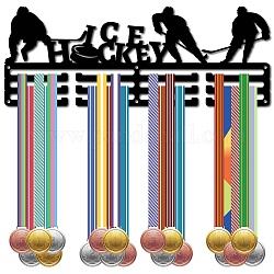 Scaffale da parete espositore porta medaglie in ferro alla moda, 3 riga, con viti, nero, hockey su ghiaccio, gli sport, 150x400mm, Foro: 5 mm