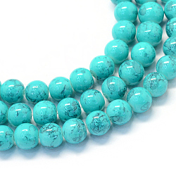 Chapelets de perles rondes en verre peint de cuisson, turquoise foncé, 8.5~9mm, Trou: 1.5mm, Environ 105 pcs/chapelet, 31.8 pouce