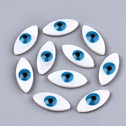 Natürlichen Süßwasser-Muschelperlen, mit Emaille, Pferd Auge mit bösen Blick, Verdeck blau, 18.5x8.5x4 mm, Bohrung: 0.8 mm