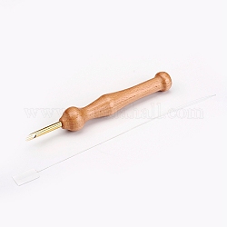 Aguja perforadora de costura de bordado de madera, con alambre de cobre, herramientas de punto de cruz, dorado, 150x21.5mm, agujero: 3 mm