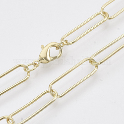 Realizzazione di collana con catena a graffetta ovale rotonda in ottone, con chiusure moschettone, oro chiaro, 24.4 pollice (62 cm), link: 20x6.5x1 mm
