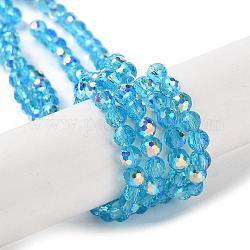 Transparentes perles de verre de galvanoplastie brins, de couleur plaquée ab , facette, ronde, bleu profond du ciel, 3.8x4.2mm, Trou: 0.9mm, Environ 98 pcs/chapelet, 14.96'' (38 cm)