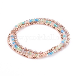 Set di braccialetti elasticizzati con perline 3 pz 3 stili, con perle di vetro e perline in ottone placcato oro rosa, rondelle & round, colore misto, 2-1/4 pollice (5.6~5.8 cm), 1pc / style