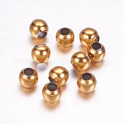 Revestimiento iónico (ip) 304 perlas de acero inoxidable, redondo, real 18k chapado en oro, 4x3.5mm, agujero: 1.5 mm
