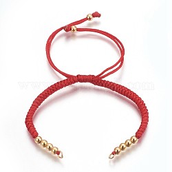 Fabbricazione di braccialetti di perline intrecciati con corde di nylon, con perline in ottone, placcato di lunga durata, vero placcato oro 24k, rosso, 10-1/4 pollice (26 cm) ~ 11-5/8 pollici (29.6 cm)