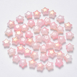 Nachahmung Jade Glasperlen, Ton zwei, mit Glitzerpulver, Stern, rosa, 8x8.5x4 mm, Bohrung: 1 mm