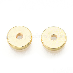Latón entrepieza de abalorios, sin níquel, plano y redondo, real 18k chapado en oro, 8x1.5mm, agujero: 1.8 mm