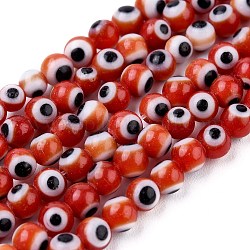 Fatti a mano in vetro murano male occhio tondo fili di perle, rosso scuro, 4mm, Foro: 1 mm, circa 100pcs/filo, 14.56 pollice