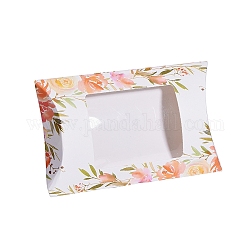 Kissenbezüge aus Papier, Geschenkbonbon-Verpackungsbox, mit klarem Fenster, Blumenmuster, weiß, 12.5x7.6x2.2 cm