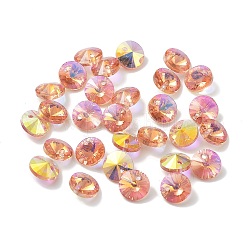 Placcare perle di vetro trasparenti, mezzo placcato arcobaleno, sfaccettato bicono, salmone, 8x4mm, Foro: 0.8 mm