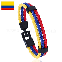 Bracelet cordon triple ligne imitation cuir couleur drapeau avec fermoir alliage, bijoux à thème national pour hommes femmes, jaune, 8-1/4 pouce (21 cm)