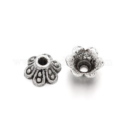 6-Petal Flower Tibetan Style Alloy Bell Filigree Bead Caps, Antique Silver, 6.5x3.5mm, Hole: 1mm