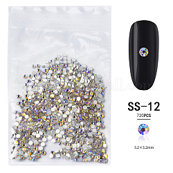 Shiny Glass Rhinestone Flat Back Cabochons, Nail Art Decoration Accessories, Faceted, Half Round, Crystal AB, 3.2mm, about 720pcs/bag