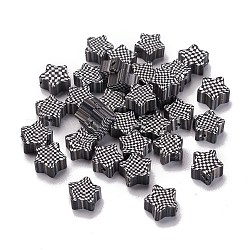 Abalorios de arcilla polimérica hechos a mano, estrella con el patrón de tartán, negro, 9x9x4.5~5mm, agujero: 1.4 mm