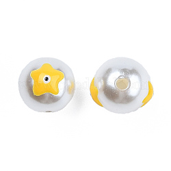Abalorios de imitación de plástico ABS, con esmalte, redonda con estrellas, oro, 13.5x12x11.5mm, agujero: 2 mm